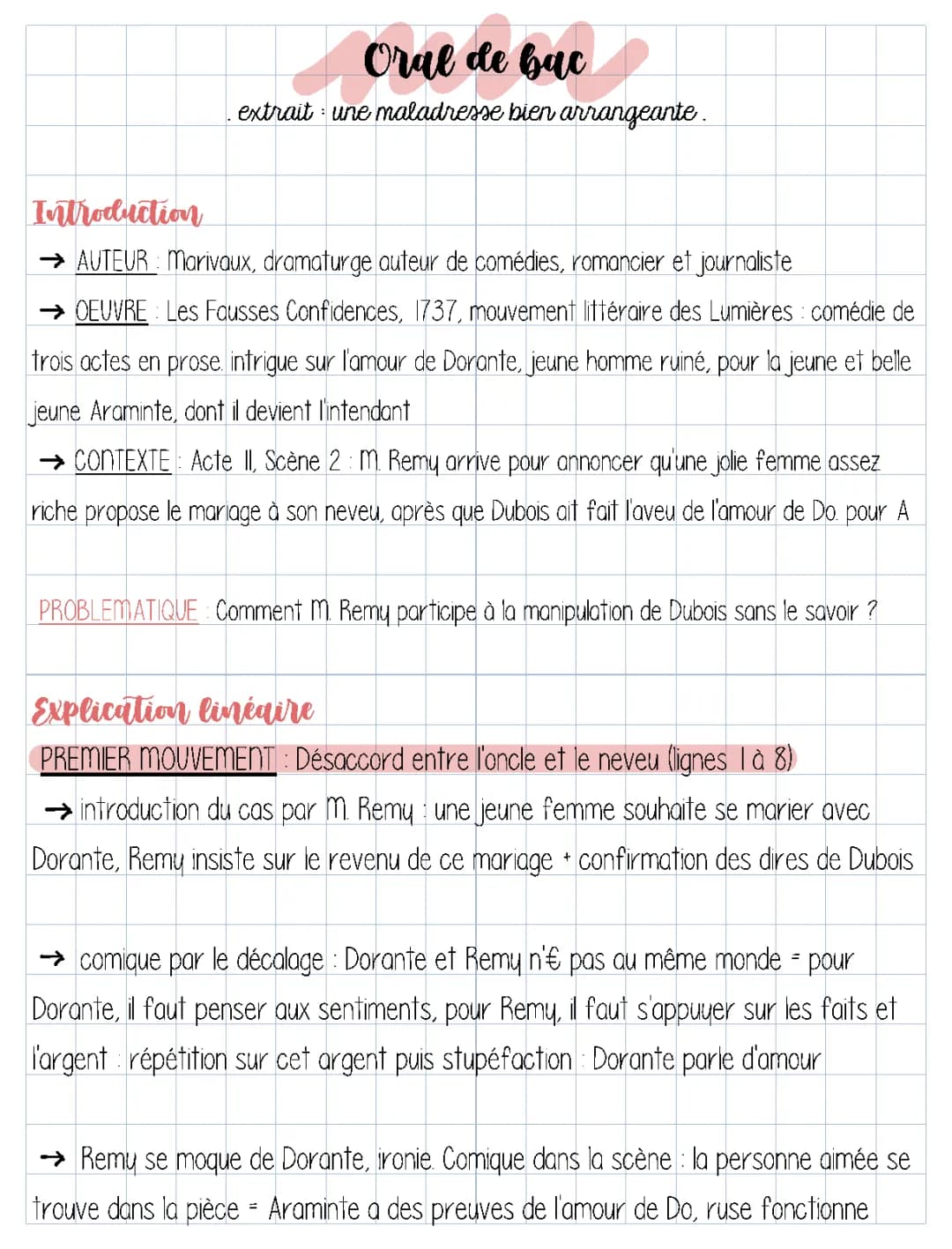 Analyse linéaire Acte 2 Scène 2 et Résumé de Les Fausses Confidences par Marivaux