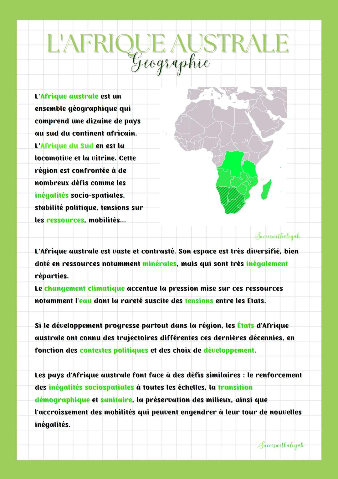 L'AFRIQUE AUSTRALE
Geographic
L'Afrique australe est un
ensemble géographique qui
comprend une dizaine de pays
au sud du continent africain.