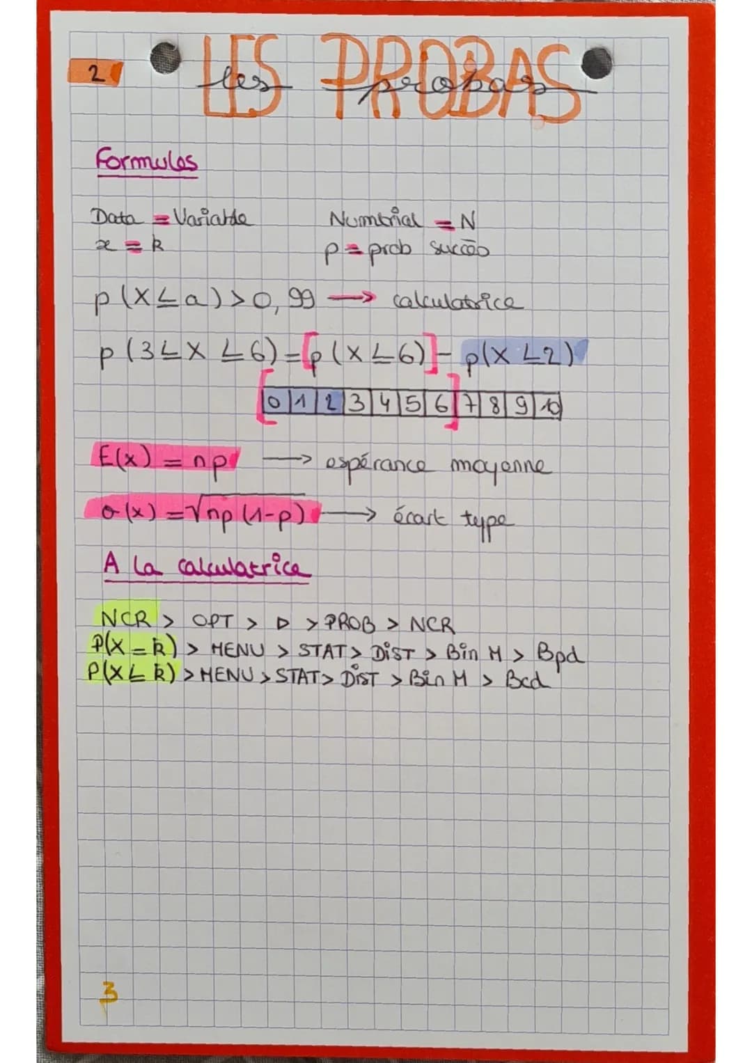 RAPPEL
LES PROBAS
PALB)
P (A)!
PIA)
Formulas
•p(A) = 1-p(A)
• P(A) = P
2
A
A
=
PAIB)
PA (B)
PA(B)
(ANB) + p (ANB)
B p (ANB)
8 p(ANB).
•B p (