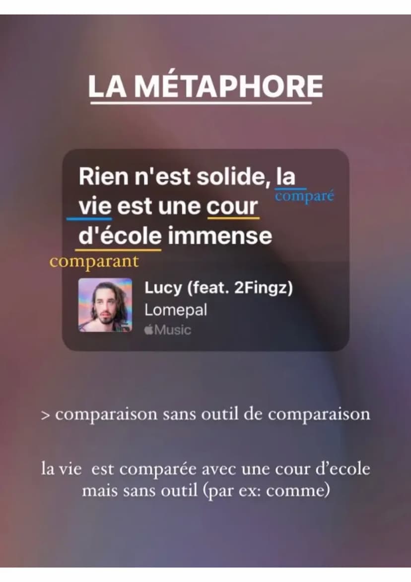 LA COMPARAISON
T'as fait des
connaissances et t'as
ouvert ton cœur
outil de Comme si c'était un
comparaison
stadium de foot
comparé
comparan