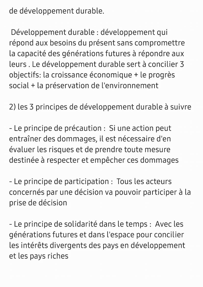 Chapitre : le développement durable
Le modèle de croissance actuel comporte deux
limites majeurs:
- l'épuisement des ressources naturelles :