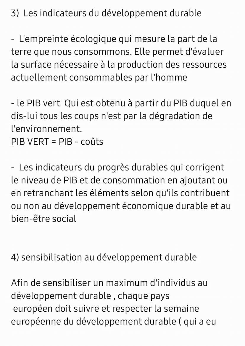 Chapitre : le développement durable
Le modèle de croissance actuel comporte deux
limites majeurs:
- l'épuisement des ressources naturelles :