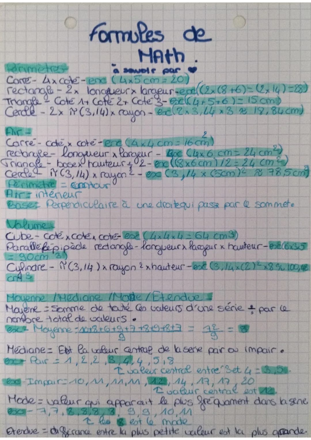 Formules importante pour le brevet de math.