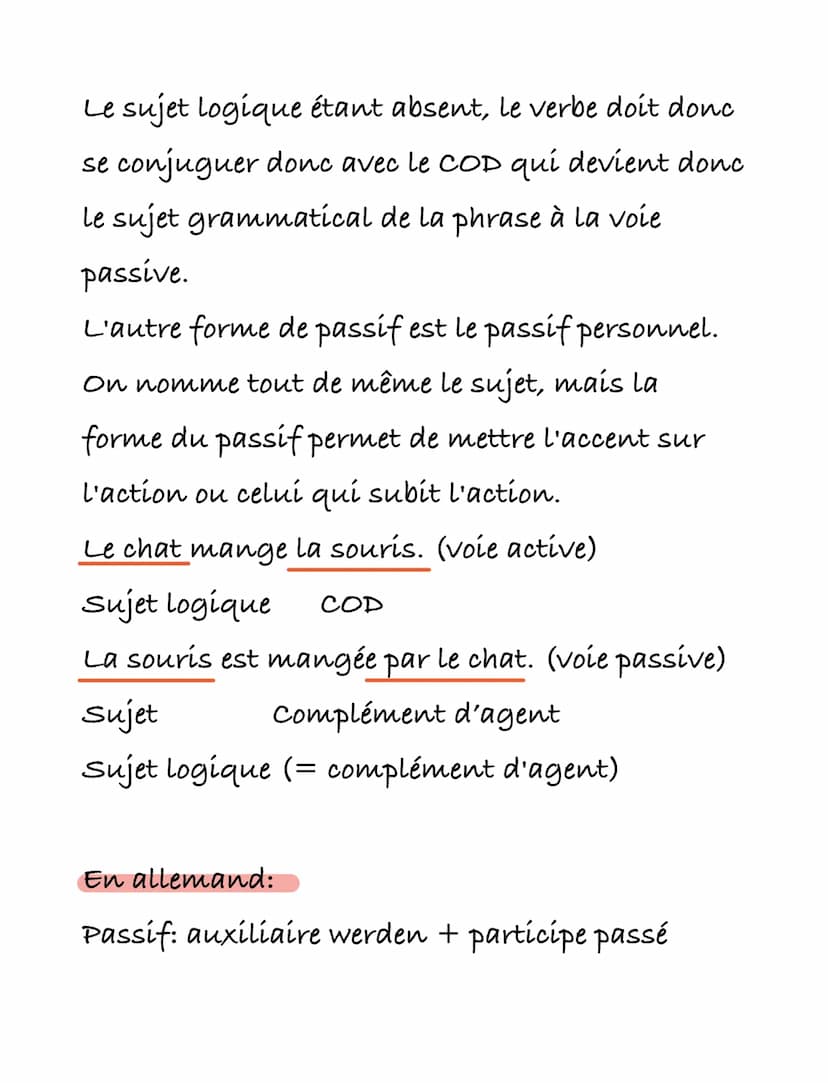 Allemand
Le passif
A quoi sert le passif?
Le passif est employé pour éviter d'indiquer
celui qui fait l'action (le sujet logique), soit
parc