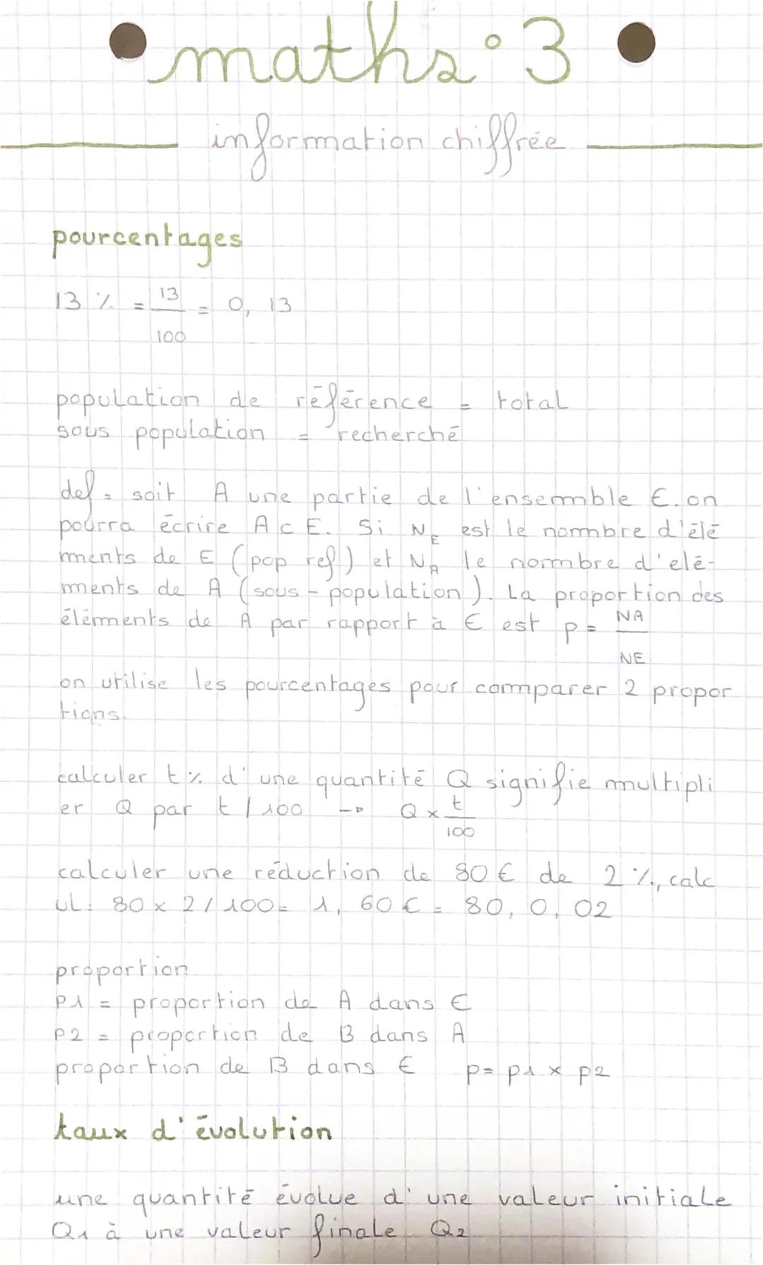 pourcentages
13 %
maths 3
information chiffrée
13
100
41
population de référence
sous population
recherché
0, 13
РА
P2
del = soit
A
pourra é