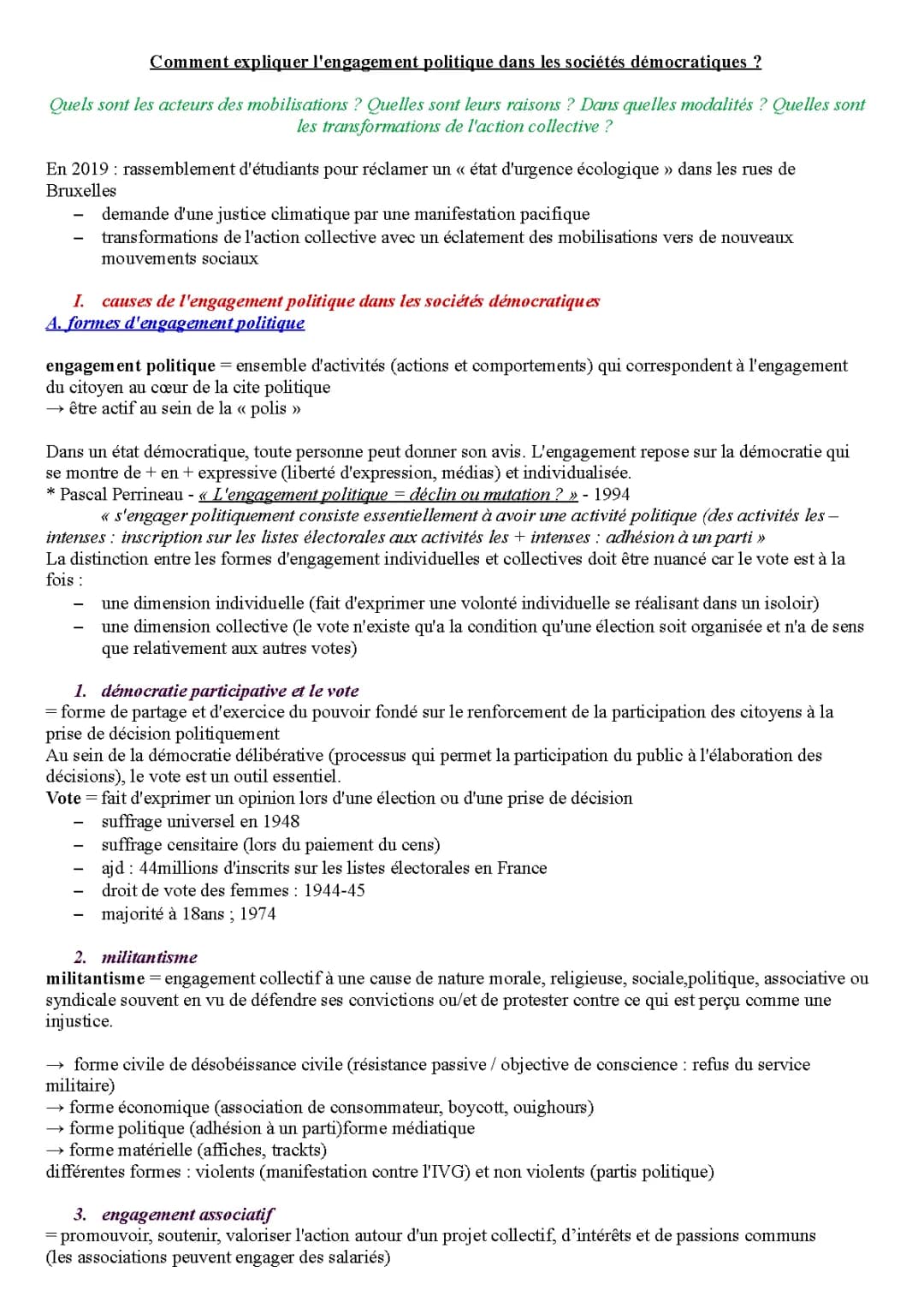  Comment expliquer l'engagement politique dans les sociétés démocratiques ?