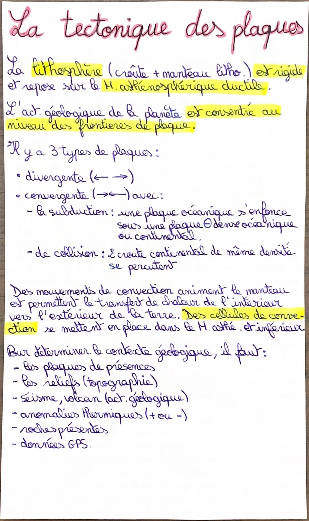 La tectonique des plaques
er
La lithosphère (croute + manteau litho.) est rigide
repose sur le M. athé nosphérique ductile.
L'act. géologiqu
