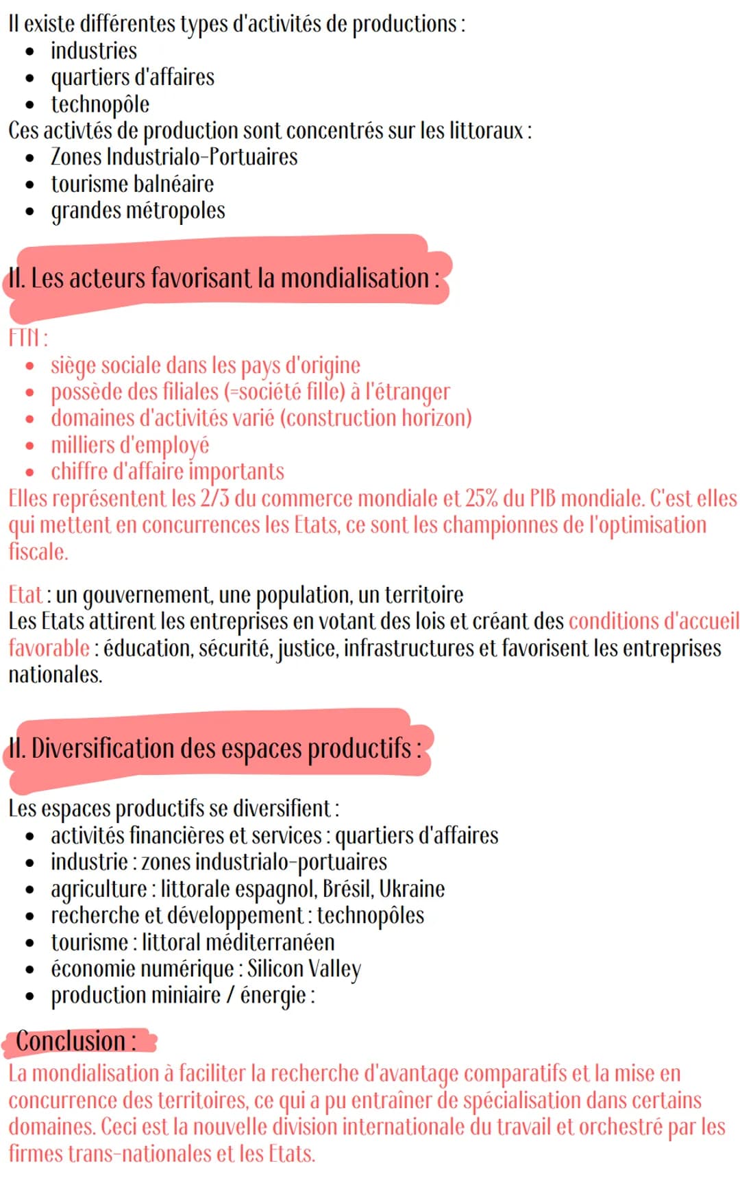 Geographie
Les espaces productifs mondiaux
Introduction:
Un système productif est composé de différentes étapes mettant en réseau les
territ