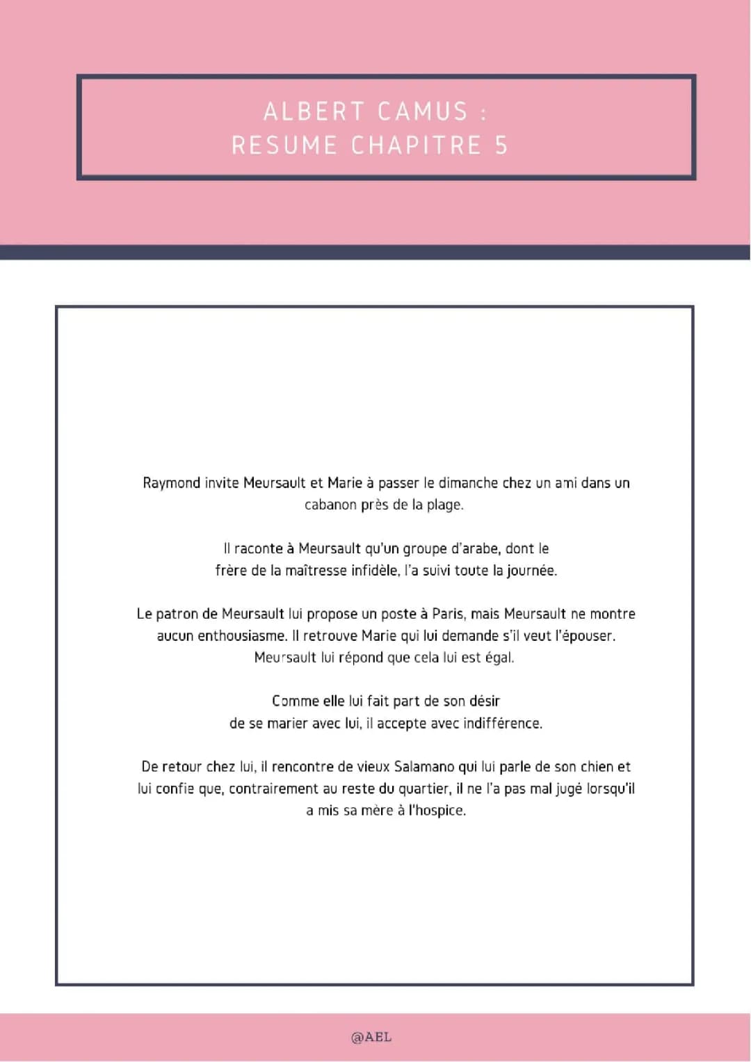 Résumé détaillé - L'Étranger Partie 1 Chapitre 5 d'Albert Camus