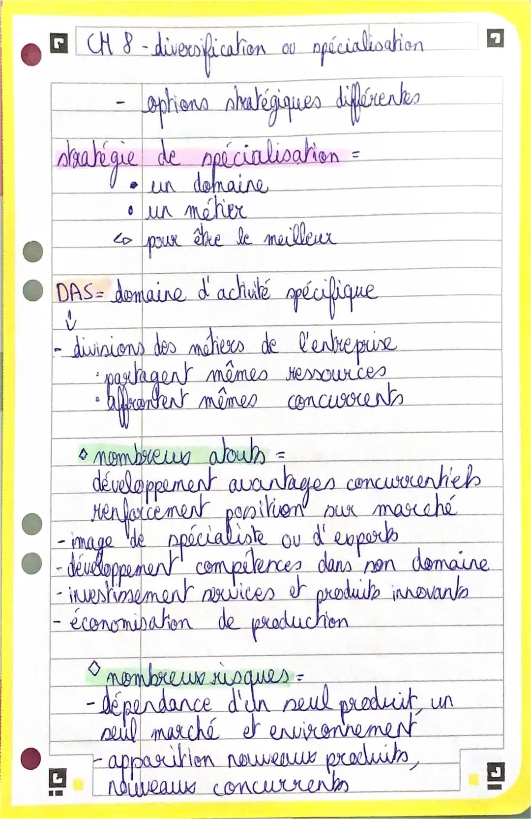 Stratégie de spécialisation et diversification - Avantages et inconvénients CH8