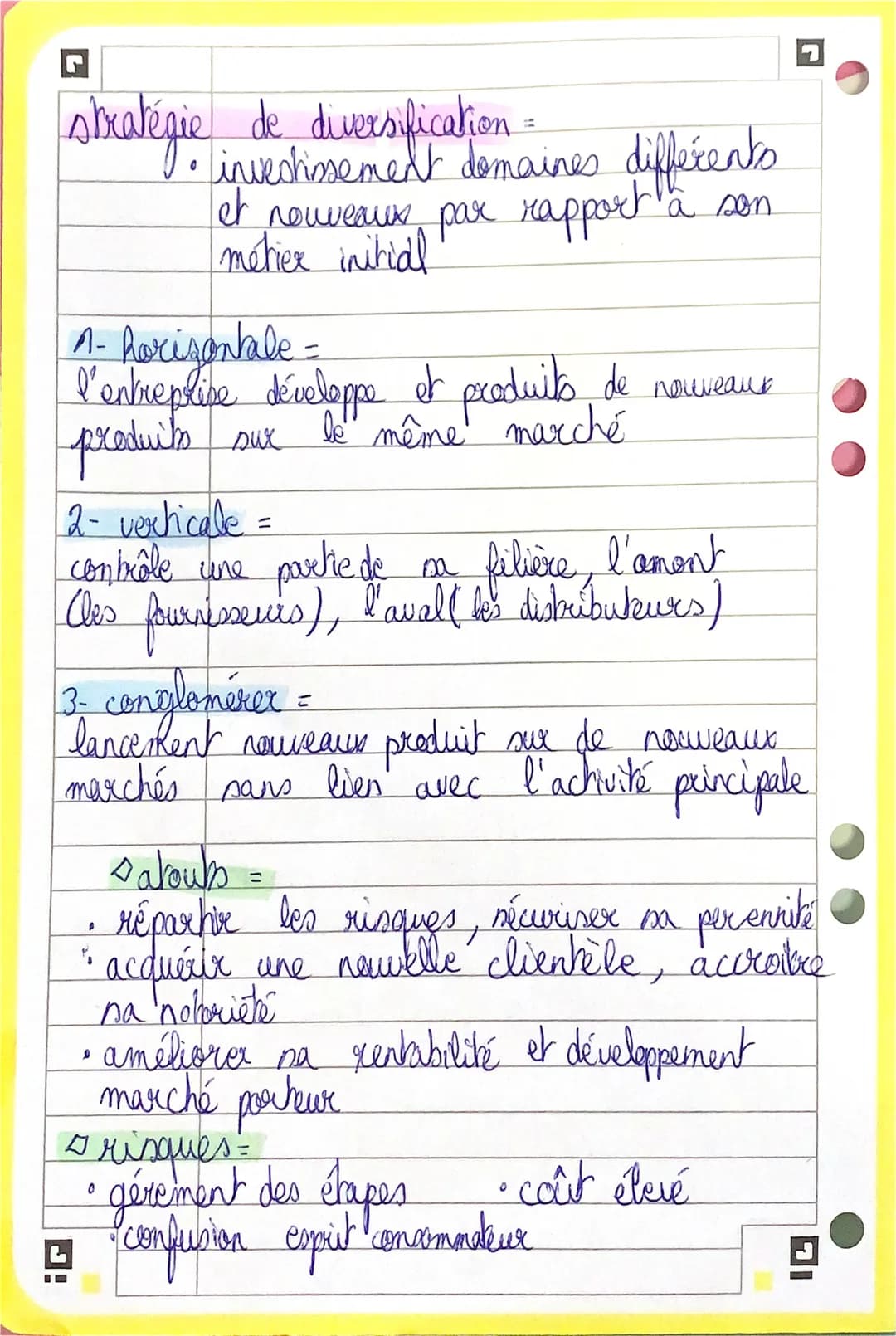 □ [CH 8 - diversification
- diversification ou spécialisation
options stratégiques différentes
stratégie de spécialisation -
=
domaine
I
• u