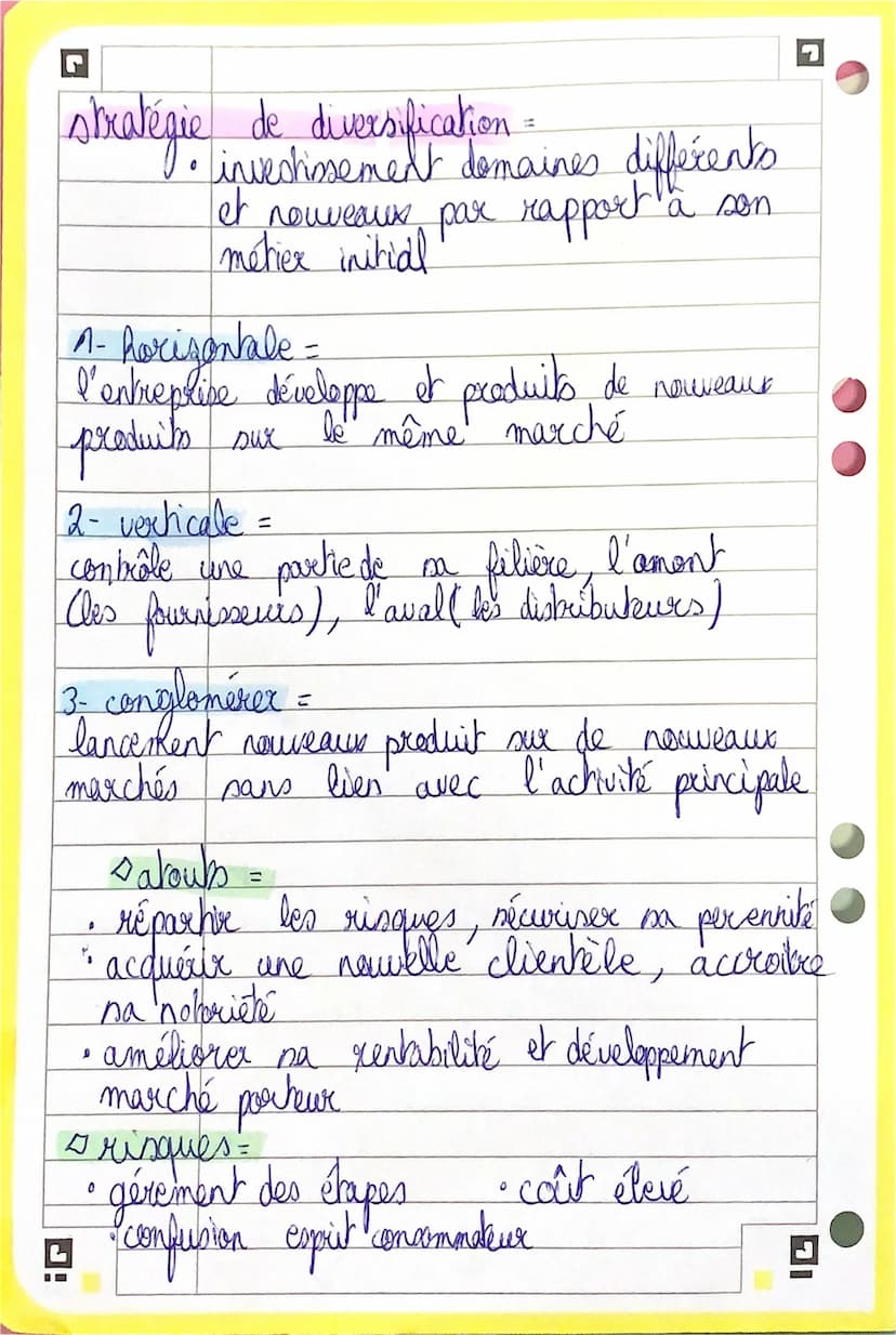 □ [CH 8 - diversification
- diversification ou spécialisation
options stratégiques différentes
stratégie de spécialisation -
=
domaine
I
• u