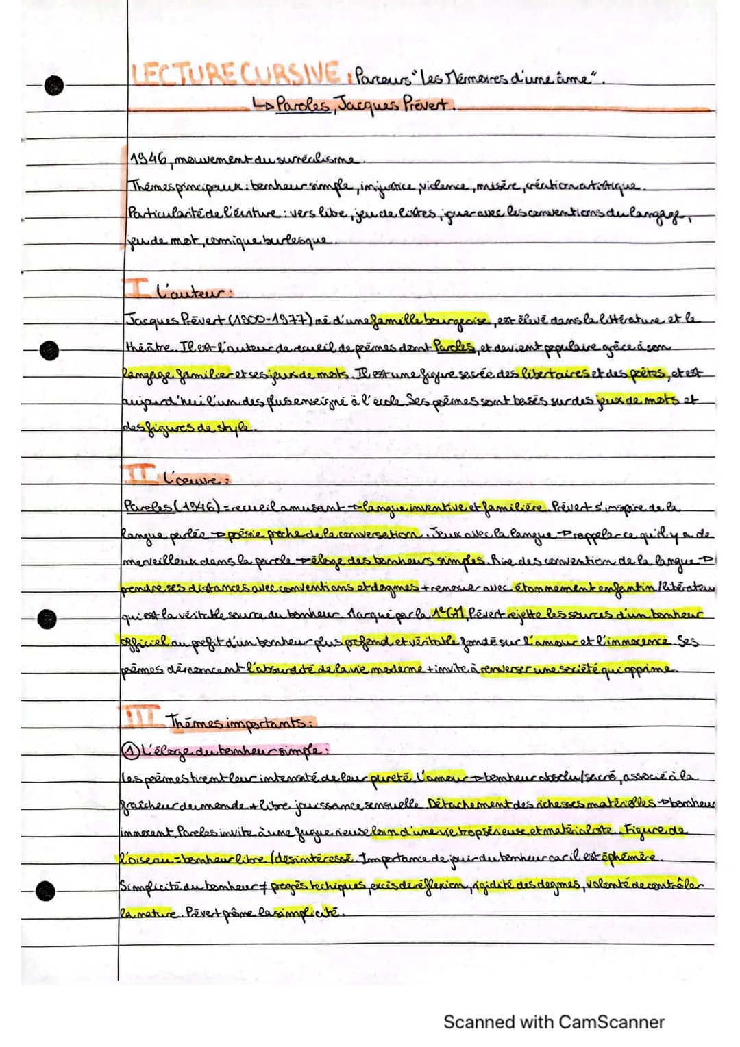 LECTURE CURSIVE : Parcours "Les Mermaires d'une âme".
• Paroles, Jacques Prévert..
1946, mouvement du surrealisime..
Themes principaux : ber