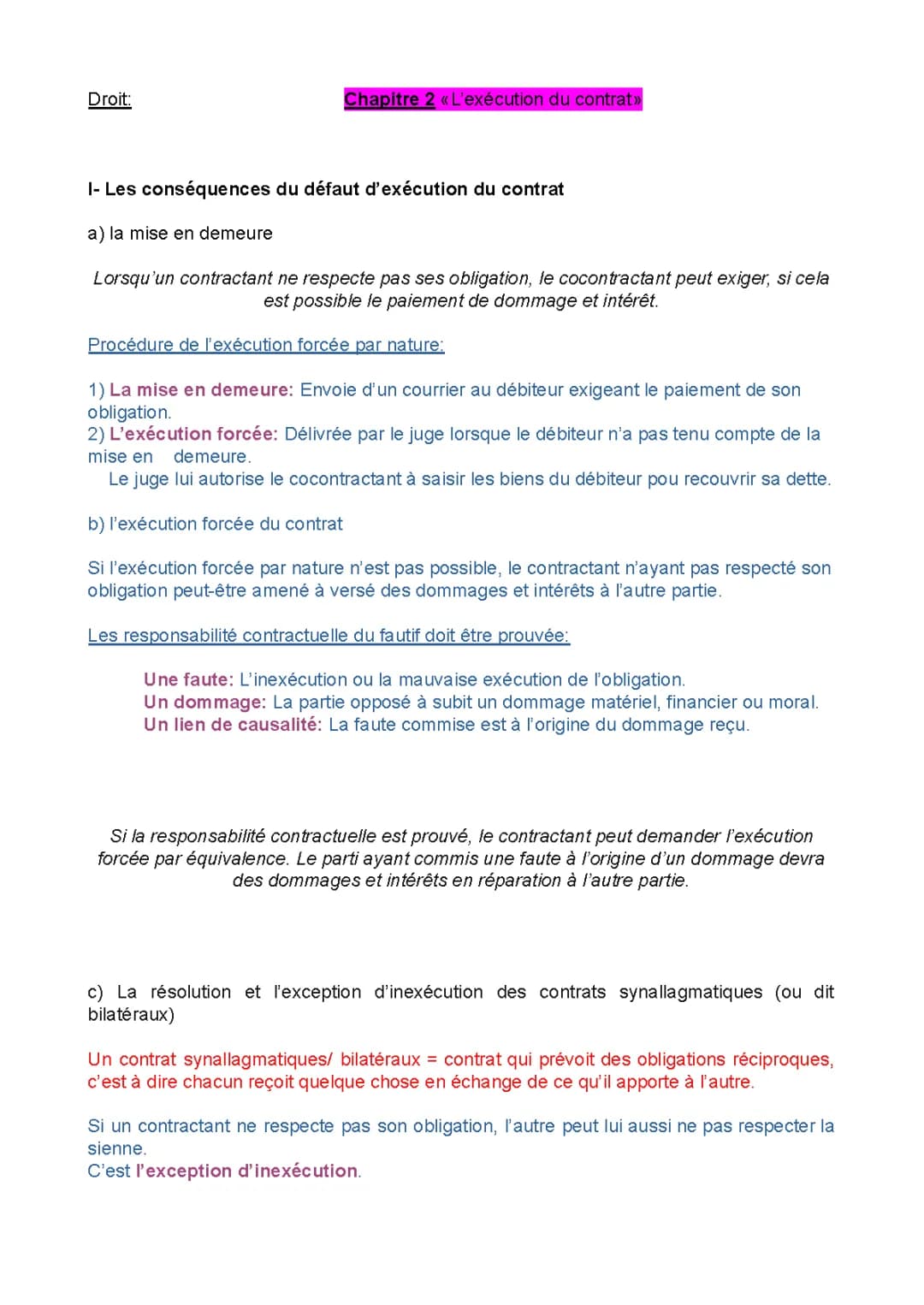Mauvaise exécution du contrat et ses sanctions dans le Code civil