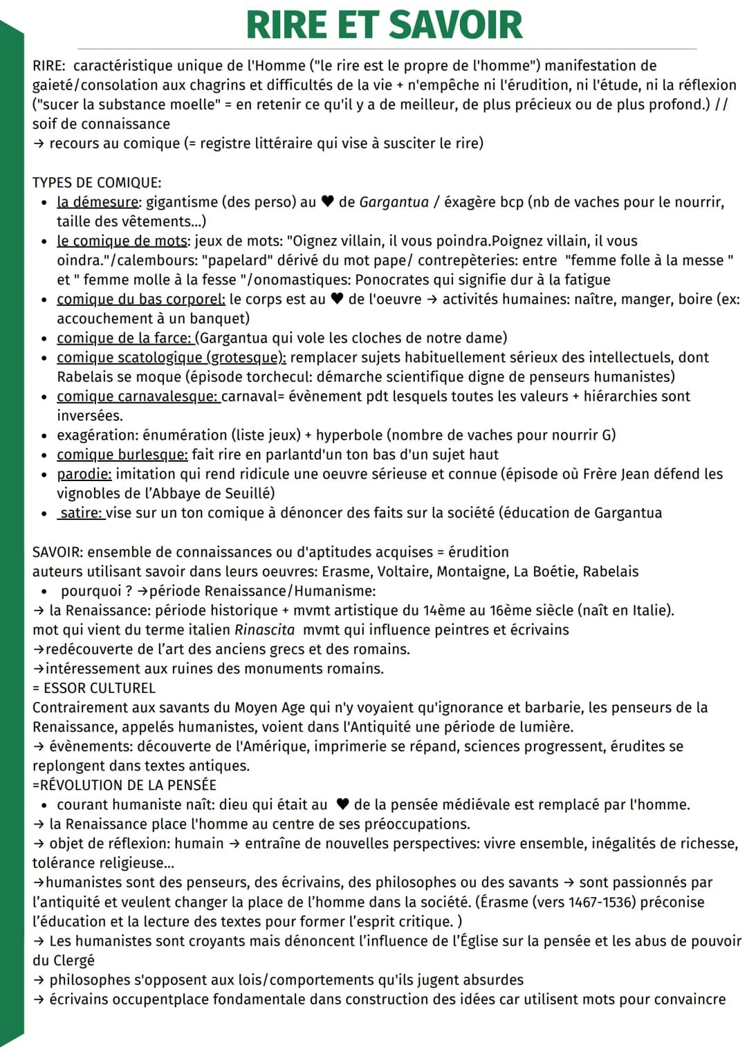 RIRE ET SAVOIR
RIRE: caractéristique unique de l'Homme ("le rire est le propre de l'homme") manifestation de
gaieté/consolation aux chagrins