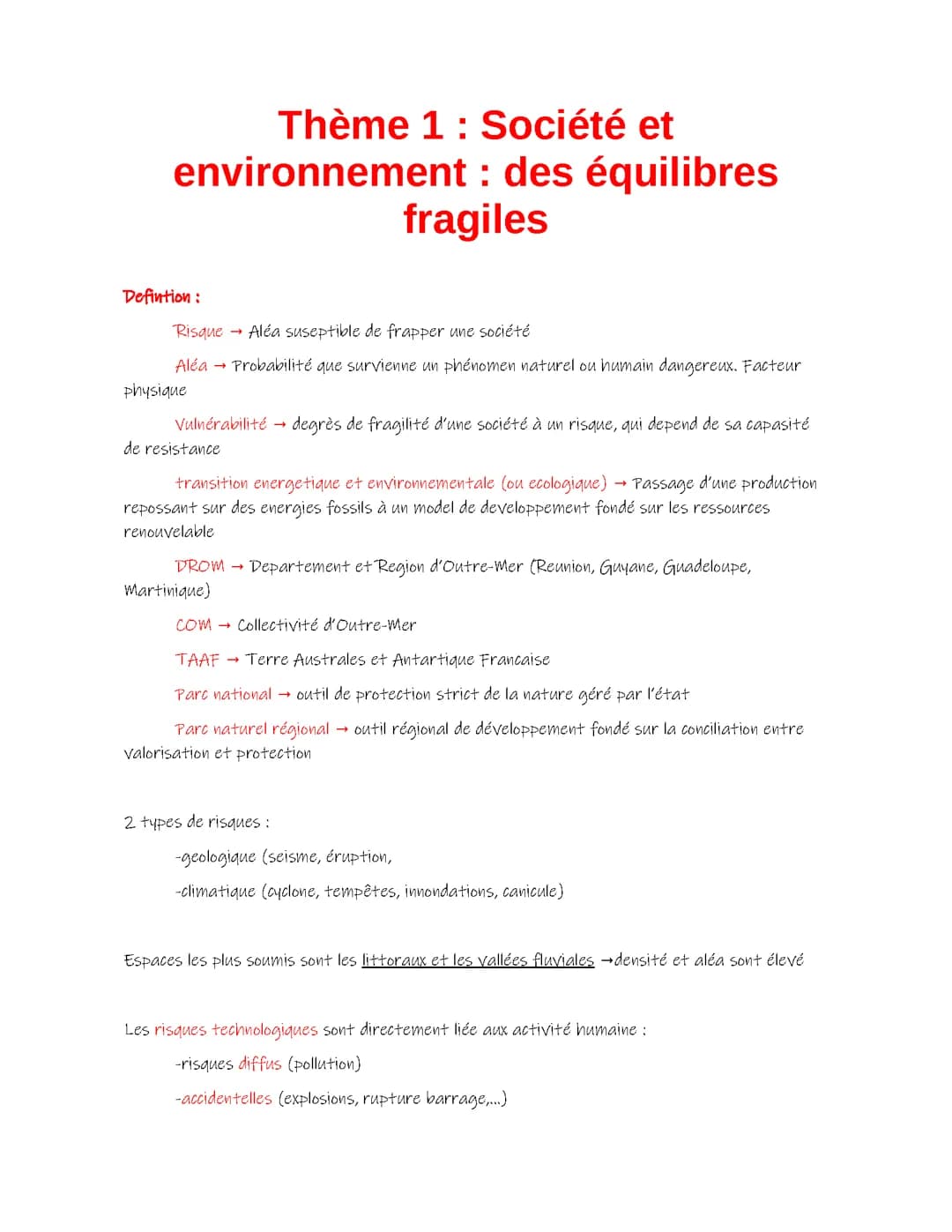 Thème 1 : Société et environnement : des équilibres fragiles