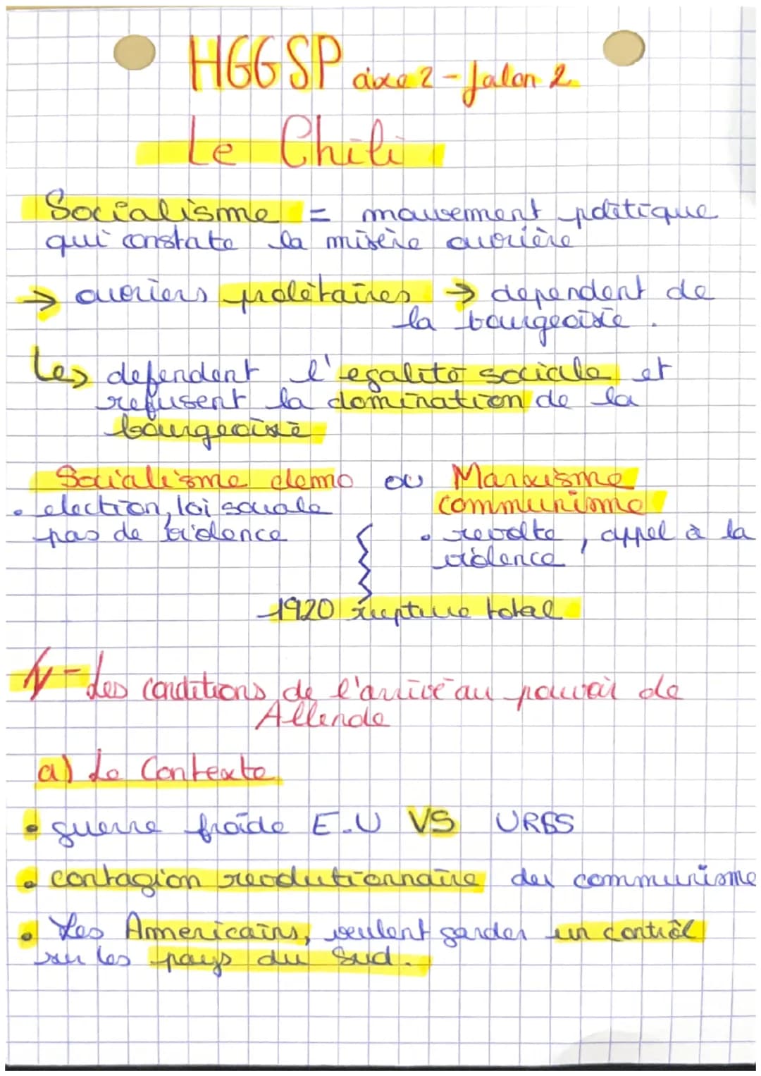 • HGG SP dire 2 - Jalan 2
Le Chili
Socialisme = movement politique
qui constate la misère aurière
> avriers prolétaires dependent de
la bour
