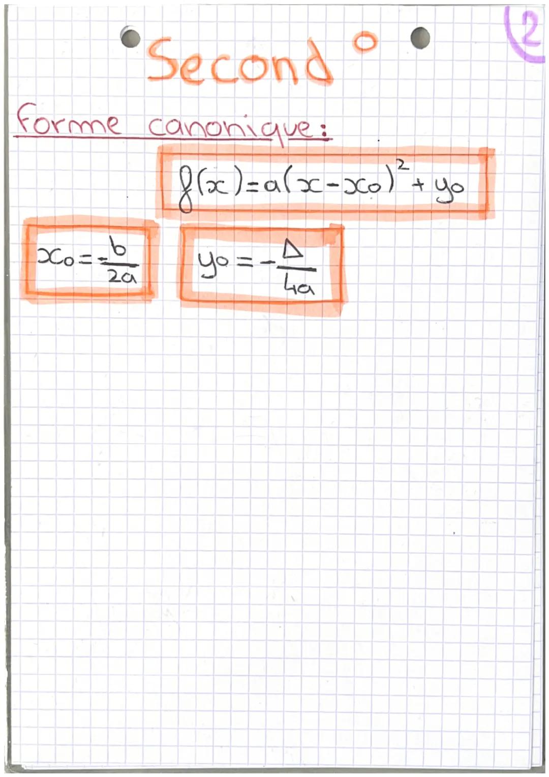 # Équations du second

ax²+bx+c:

$
\Delta = b²-4ac
$

Si $\Delta$<0 $\rightarrow$ pas de solution.

Si $\Delta$=0 $\rightarrow$ une unique 