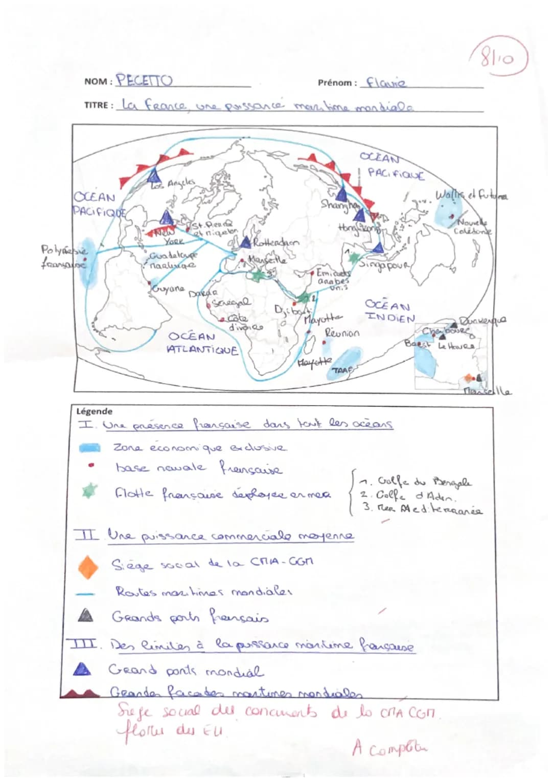 NOM: PECETTO
8110
Prénom: Flavie
TITRE: La France, une puissance maritime mondiale
Angeles
OCEAN
PACIFIQUE
OCEAN
PACIFIQUE
Wallis et Futuna
