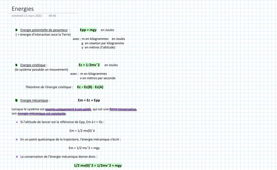 Théorème de l'Énergie Cinétique et Potentielle: Formules et Exercices pour la 1ère et Terminale