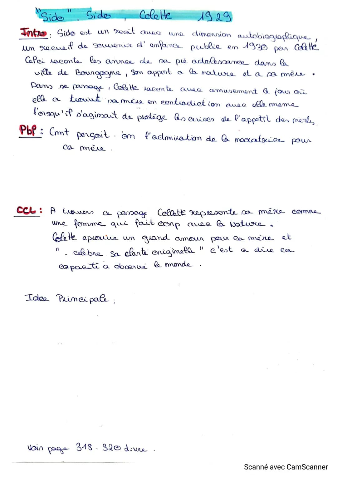 "Side", Sido
Colette
1929
Intro: Side est un xeit avec
dimension autobiographique
un recueil de souvenir d'enfance public en 1930 per Colett