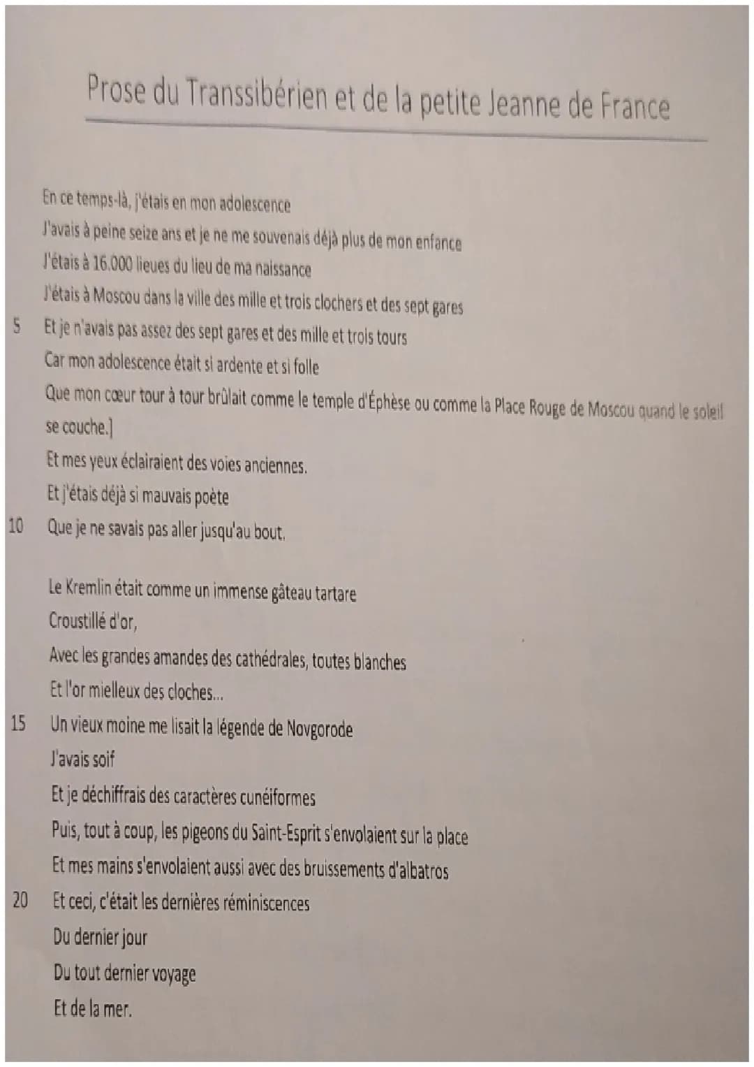 Découvre La Prose du Transsibérien: Résumé et Analyse PDF