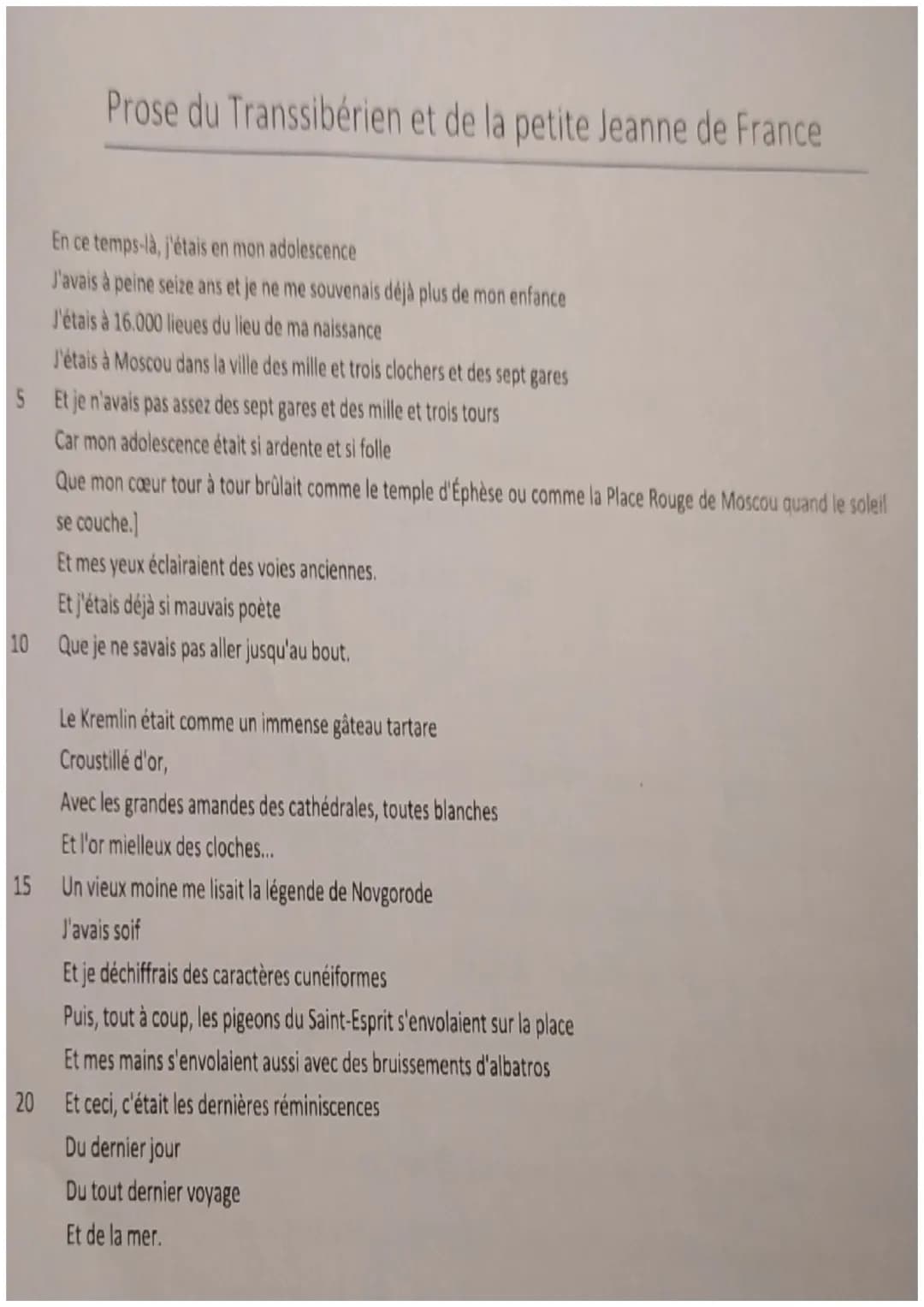 Prose du Transsibérien et de la petite Jeanne de France
En ce temps-là, j'étais en mon adolescence
J'avais à peine seize ans et je ne me sou