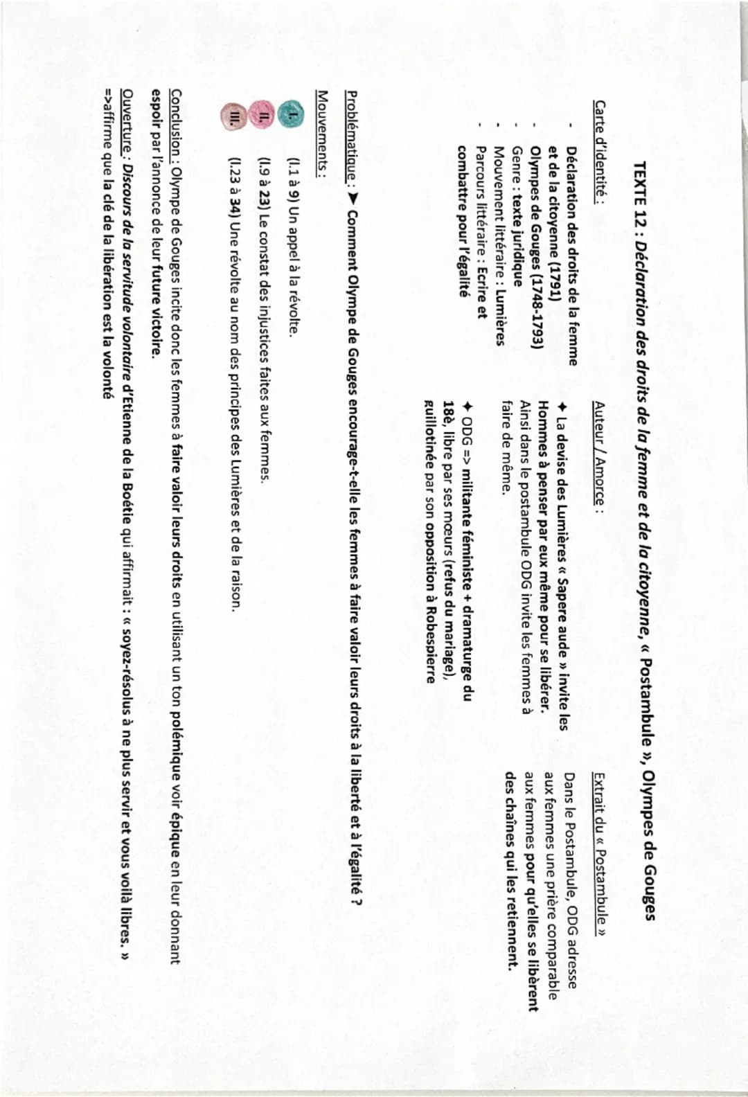 TEXTE 12 : Déclaration des droits de la femme et de la citoyenne, «< Postambule »>, Olympes de Gouges
Carte d'identité :
Déclaration des dro
