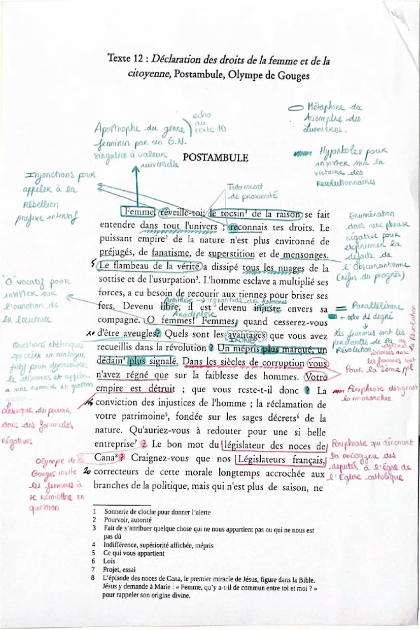 TEXTE 12 : Déclaration des droits de la femme et de la citoyenne, «< Postambule »>, Olympes de Gouges
Carte d'identité :
Déclaration des dro
