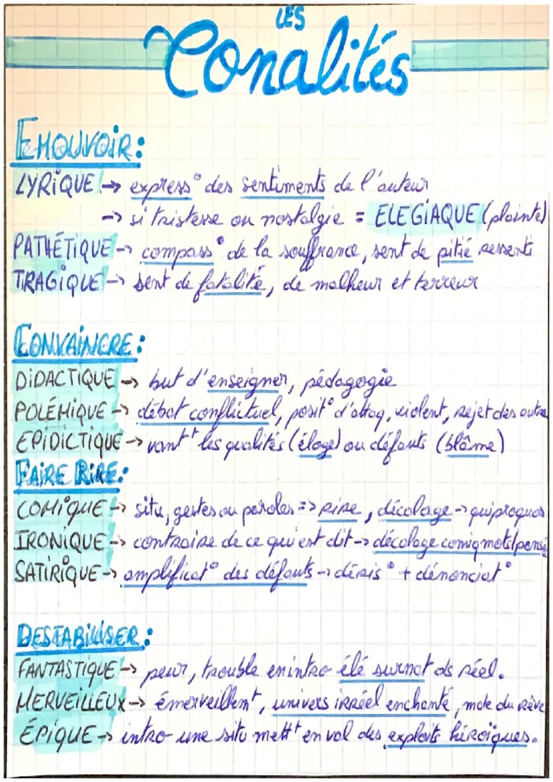 Conalités
EHOUVOIR:
LYRIQUE → express des sentiments de l'auteur
-> si tristesse on nostalgie = ELEGIAQUE (plaints)
PATHETIQUE-compass de la