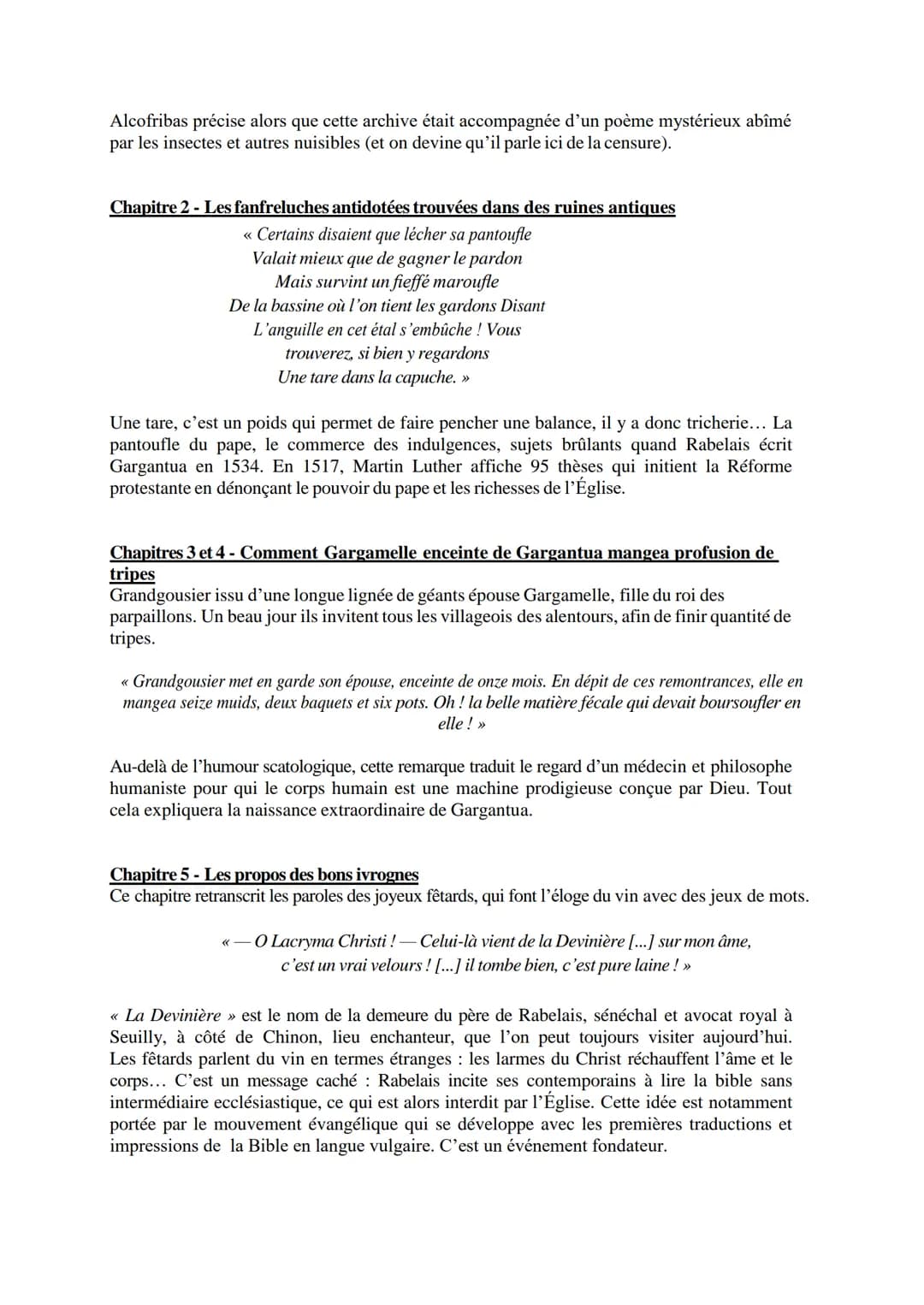 Rabelais, Gargantua
Résumé-analyse
Alcofribas Nasier est l'anagramme que François Rabelais utilise pour se protéger de la
censure, car ses é