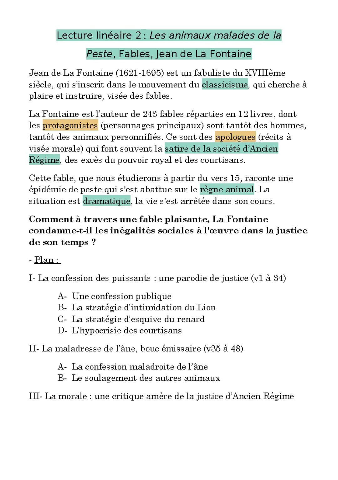 Les animaux malades de la peste : Analyse 3ème, PDF et résumé
