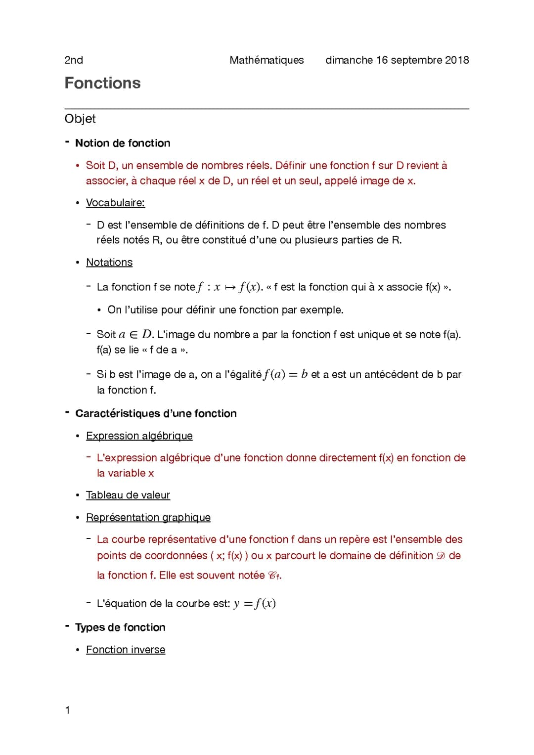 Cours Complet sur les Fonctions Mathématiques PDF - Fonctions 3ème et 4ème Exos Corrigés