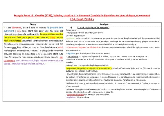 Know Analyse linéaire : Candide (1759), Voltaire, chapitre 1 : « Comment Candide fu élevé dans un beau château, et comment il fut chassé d’icelui » thumbnail