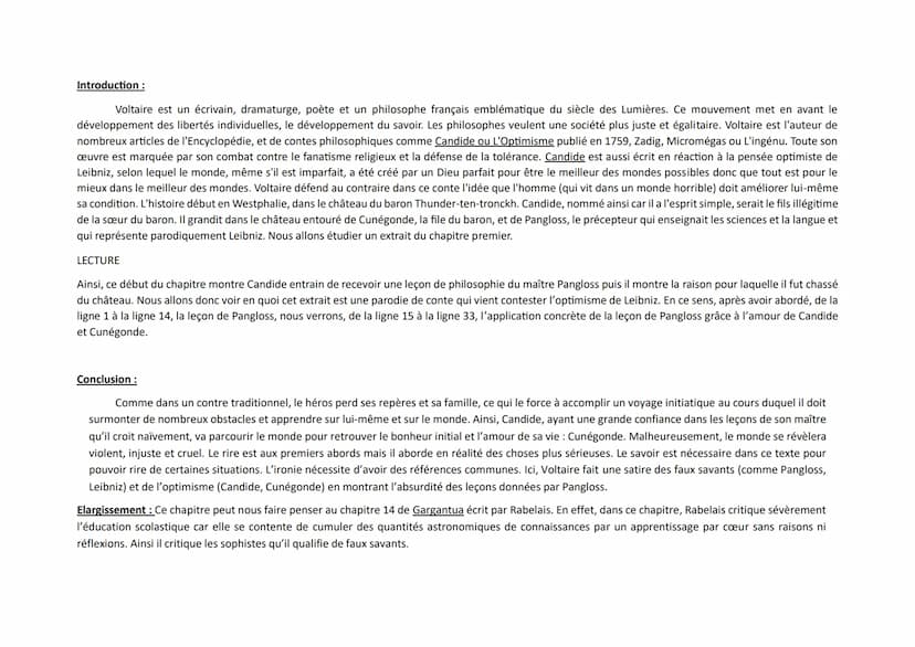Français Texte 15 : Candide (1759), Voltaire, chapitre 1 : « Comment Candide fu élevé dans un beau château, et comment
il fut chassé d'icelu