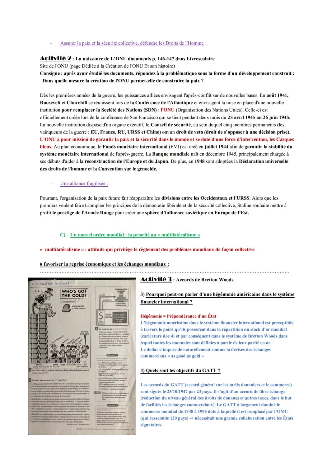 Thème 2 : La multiplication des acteurs internationaux dans un monde bipolaire (de 1945 au
début des années 70)
Chapitre 1 : La fin de la se