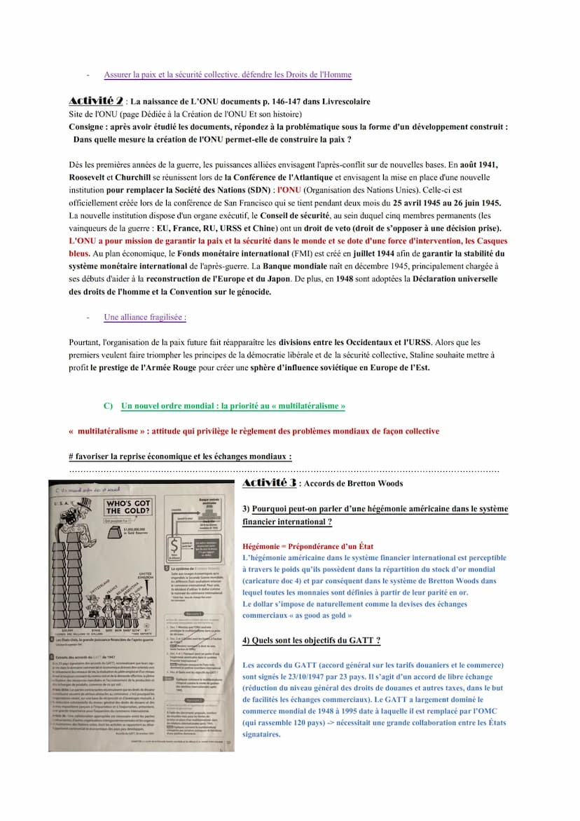 Thème 2 : La multiplication des acteurs internationaux dans un monde bipolaire (de 1945 au
début des années 70)
Chapitre 1 : La fin de la se