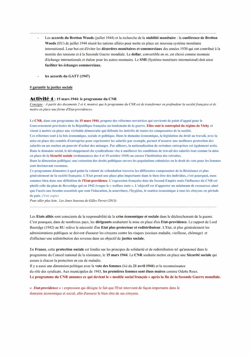Thème 2 : La multiplication des acteurs internationaux dans un monde bipolaire (de 1945 au
début des années 70)
Chapitre 1 : La fin de la se