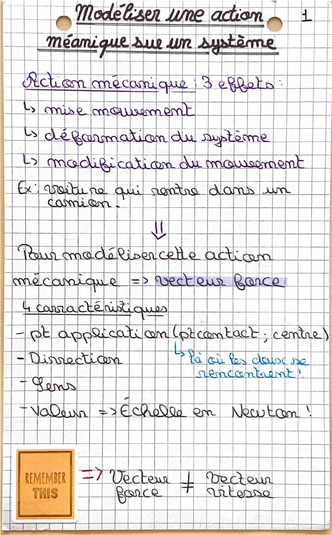 # Modéliser une action

méanique sue un système

Action mécanique 3 effets:

Is mise movement

is déformation du système

> modification du 