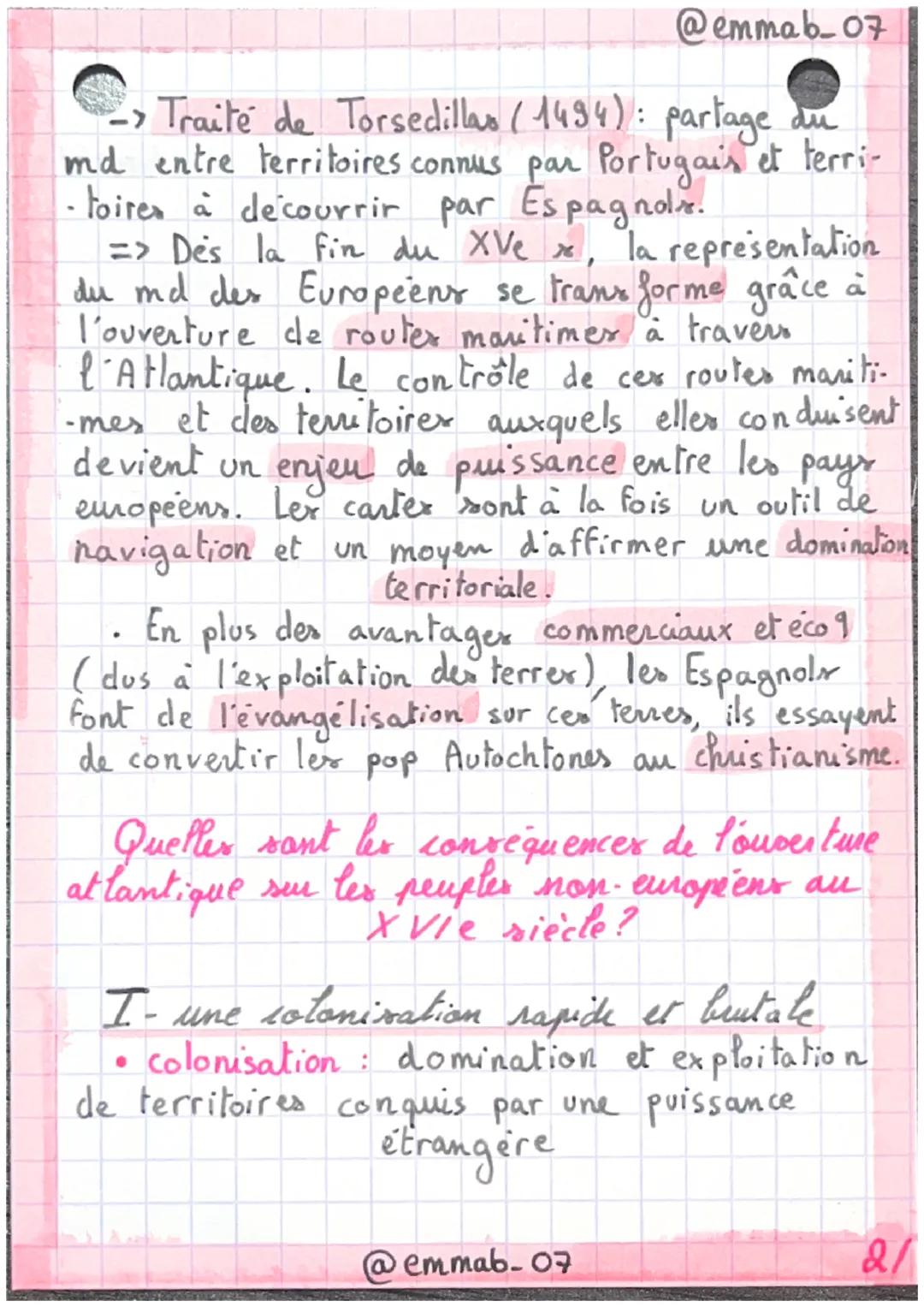 •Histoire
●
@emmab_07
Leçon 1: L'ouverture atlantique : les conséquen-
- ces de la découverte du " Nouveau Monde"
introduction :
Avant la co