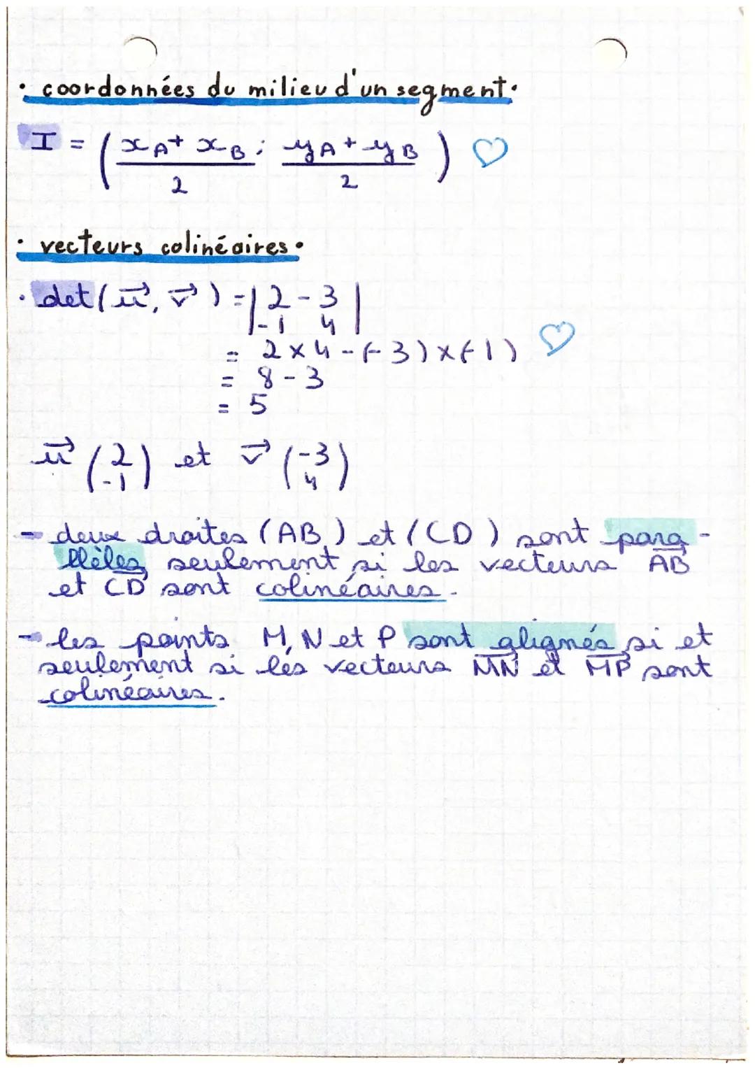 # mathématiques

Vecteurs.

• définition.

$\overrightarrow{AB}\begin{pmatrix} x_B - x_A \\ y_B - y_A \end{pmatrix}$ A=(3, 2)

B= (5,-3)

=$
