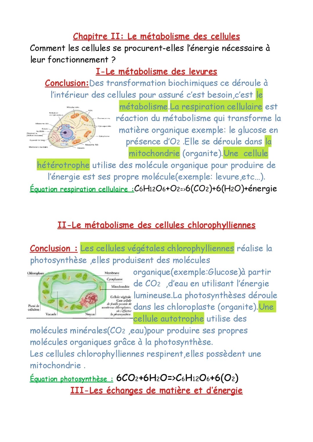 Le métabolisme cellulaire et levures - TP, cours, exercices PDF seconde