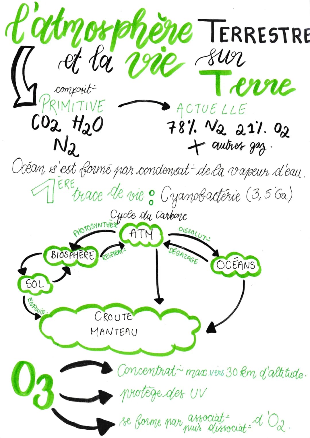 l'atmosphère TERRESTRE
et la vie sur
Terre
composit
PRIMITIVE
CO2 H2O
N2
ACTUE LLE
78% №2 217.02
+ autres gaz.
Ocean s'est formé par condens