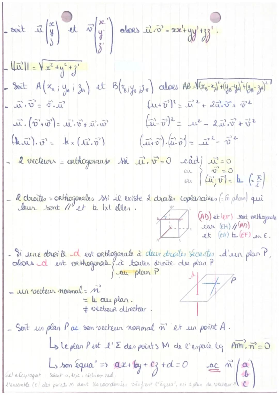 # chap 13.

Produits Scalaires

*dans un plan: $\vec{u} = \vec{AB}$ $\vec{v} = \vec{AC}$

- $\vec{u}\binom{x}{y}$ $\vec{v}\binom{x'}{y'}$) =