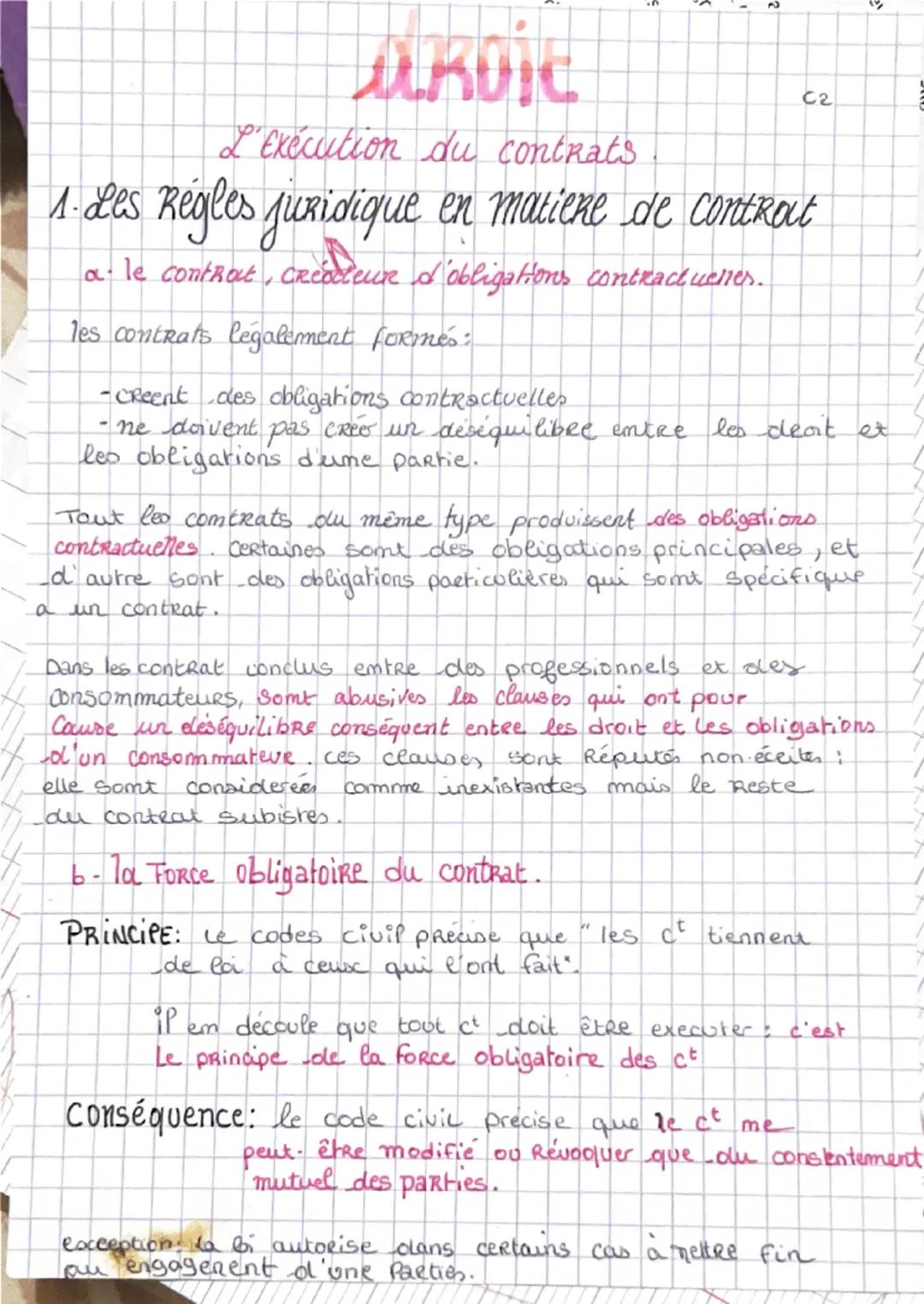 2
ARVIC
L'exécution du contrats
C2
1. Les Régles juridique en matiene de contract
a le contract, CReocteur d'obligations contractuelles.
les