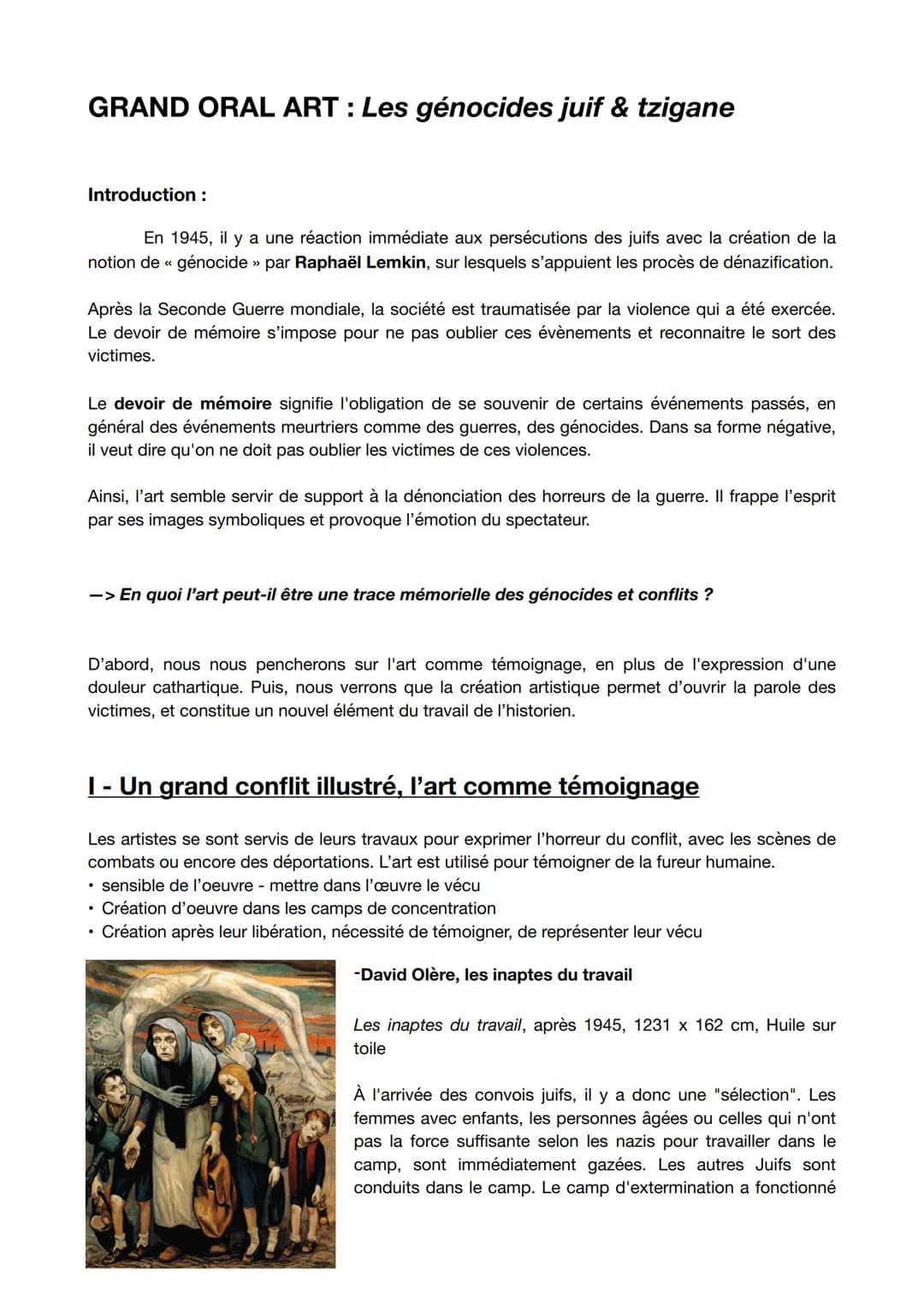 GRAND ORAL ART: Les génocides juif & tzigane
Introduction :
En 1945, il y a une réaction immédiate aux persécutions des juifs avec la créati