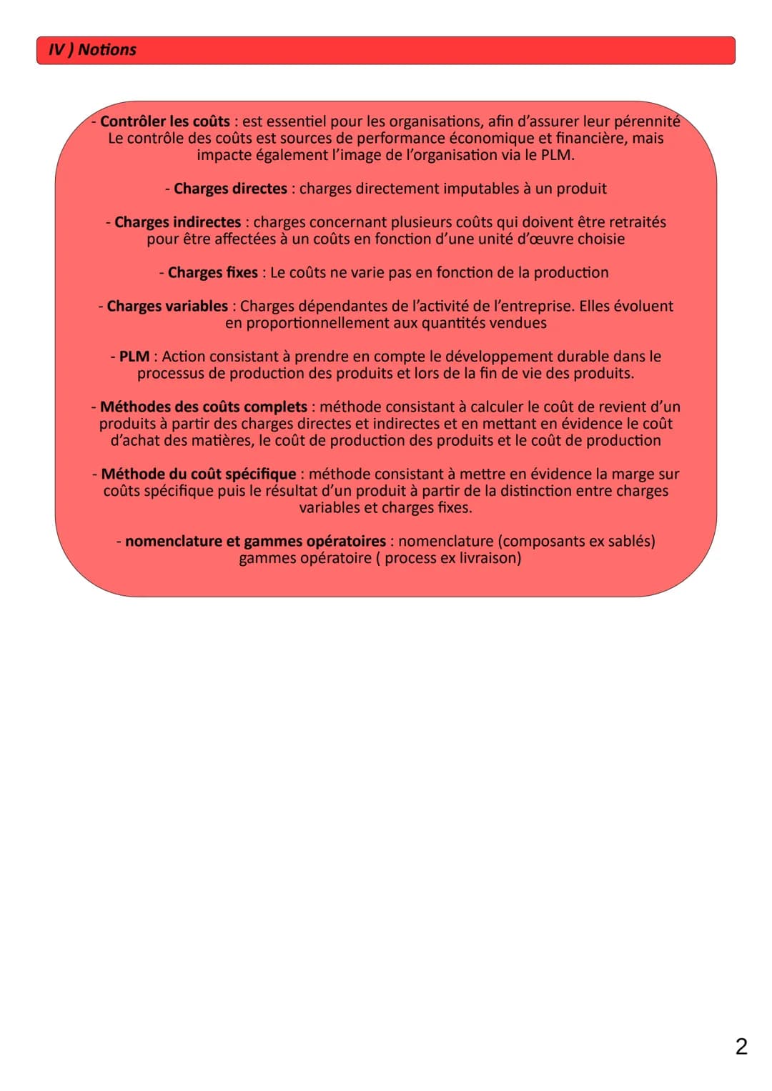 Thème 1
CHAP 4
LIMAUX Oriane
1) Pourquoi faut-il contrôler les coûts ?
Pour ne pas mettre en
danger la pérennité de
l'organisation
II) Comme