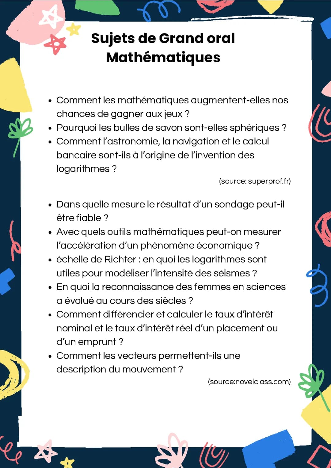 Sujet de grand oral: mathématique 