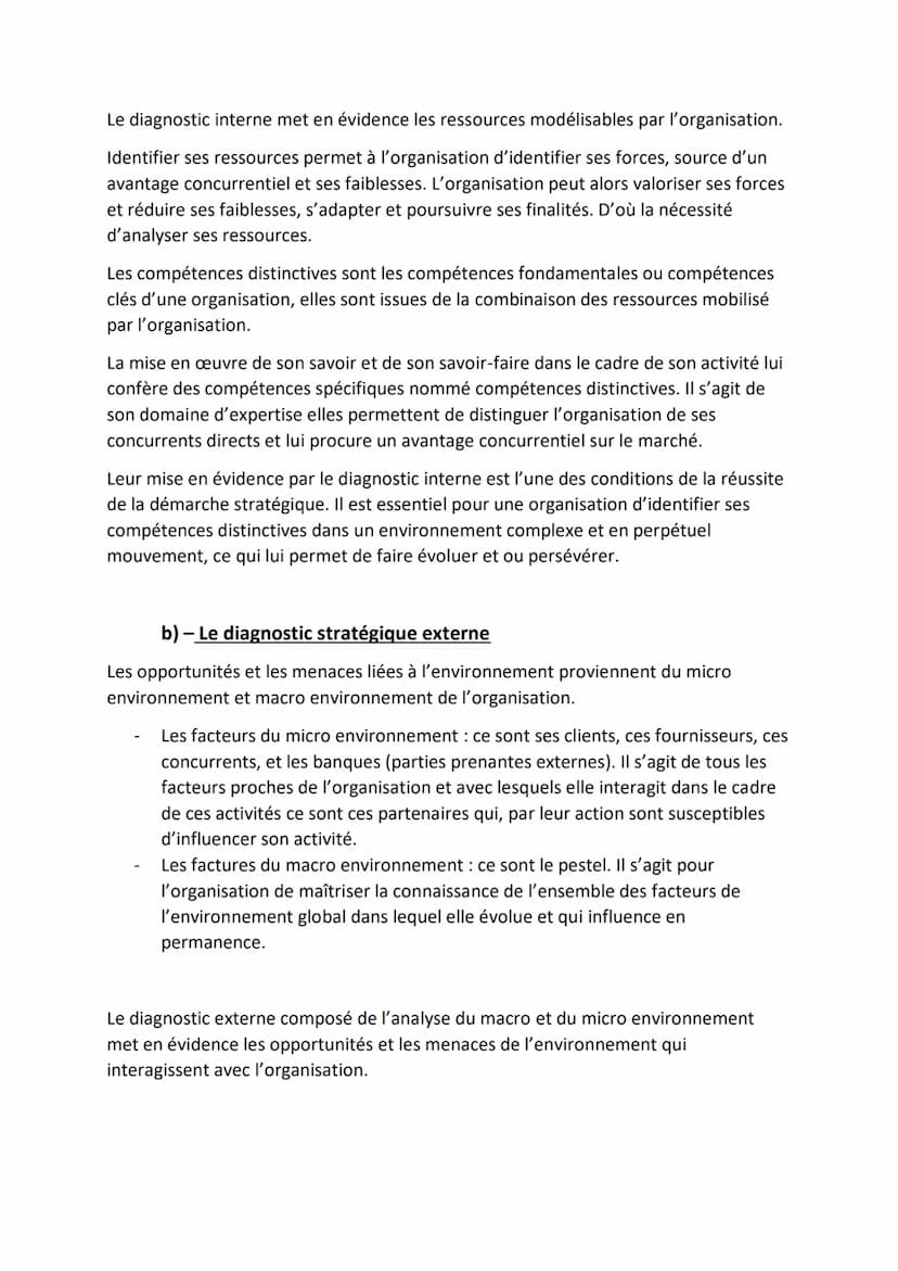 Chapitre 6) Comment élaborer le diagnostic stratégique ?
Objectifs du chapitre :
Recenser des éléments de diagnostic interne et externe
Iden