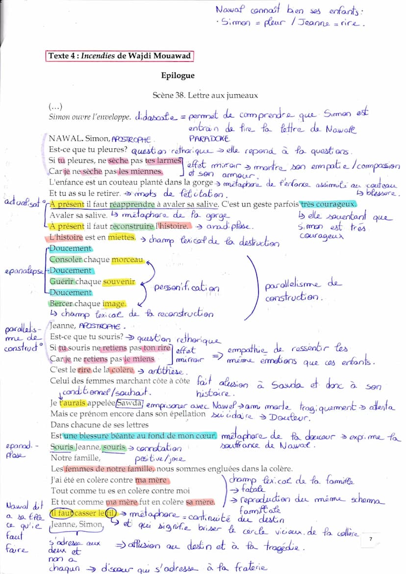 
<p>Le texte qui fait l'objet de notre étude est l'épilogue de la pièce de théâtre "Incendies", écrite par Wajdi Mouawad en 2003. Il s'agit 
